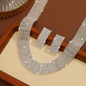 TEMU 핸드메이드 주얼리 액세서리 1쌍 귀걸이 1개 목걸이 우아한 주얼리 세트 실버 도금 반짝이는 인레이, 파티, 볼, 웨딩, 선물용|은목걸이