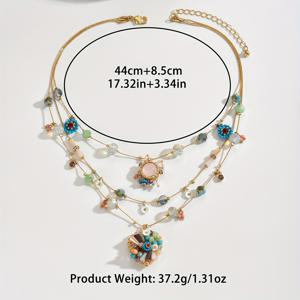 TEMU 여성용 멀티 레이어 핸드우븐 하트 비즈 목걸이 1개 - KC 금도금 구리와 유리 비즈, 일상 및 카니발 주얼리, 사계절 겹쳐진 목걸이