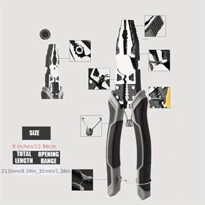 TEMU AIRAJ 유니버설 다기능 대각선 펜스 니들 노즈와 와이어 커팅기 - 내구성 있는 스틸, 검정색 및 흰색, 전기공 및 하드웨어 전문가에게 이상적, 전문 도구 세트 | 인간공학적 그립 | 내구성 있는 스틸 펜스, 전기 작업용 펜스