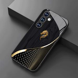 TEMU 골든 드래곤 헤드와 블랙 텍스처 패턴 유리 폰 케이스 - 삼성 갤럭시 S25/S25 플러스/S25 울트라/S24/S24 FE/S24 플러스/S24 울트라/S23+/S23 울트라/S22+/S22 울트라/S20+/S20 FE/S20 울트라/A13/A14/A16/A32/A33/A34/A53/A54/A72/A73 5G용