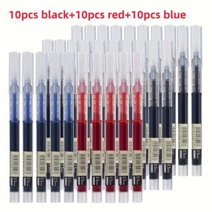 TEMU 30팩 블랙 퀵드라이 젤 펜 / 10개 검정 + 10개 파랑 + 10개 빨강 세트, 직선형 액체 젤 펜 서명용 학생용 만년필 스테이셔너리 니들 팁 - 0.5mm 닙