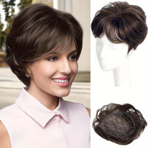 TEMU 4인치 내추럴 다크 브라운 픽시컷 헤어 토퍼 - 탈모 커버용 내열성 합성 헤어피스, 두피 텍스처 & 볼륨 강화 - 사무실, 일상, 어버이날 선물로 이상적