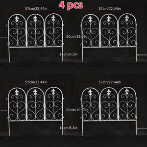TEMU 4개 세트 블랙 앤 화이트 단조 철 정원 울타리, 지면 삽입형 야외 발코니 채소밭 소형 헤지 식물 낮은 난간 장벽, 공간 분리 파티션,애완동물 구역 펜싱,낮은 식물 장벽,지면 삽입 펜싱,빈티지 가든 디자인,튼튼한 야외용 구조