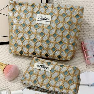 TEMU 레트로 그린 자카드 화장품 파우치, 여성용 핸드헬드 화장품 가방, 대용량 여행용 화장품 파우치, 휴대용 화장품 파우치, 동전 지갑, 클래식 메이크업 브러쉬 보관 파우치, 여성, 간호사, 학생용 할로윈/크리스마스 선물