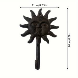 TEMU 1 빈티지 선 페이스 주철 벽걸이 후크, 코트, 스카프, 가방, 수건에 적합한 쉬운 설치 - 패션 홈 데코 후크 | 태양 무늬 디자인