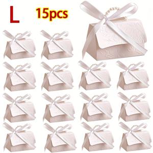 TEMU 세련되고 우아한 플로럴 디자인의 핑크 & 화이트 진주 손잡이 선물 상자 15개입, 발렌타인데이, 결혼식, 생일 파티 및 선물 토트 상자에 적합한 휴대용 종이 선물 가방.