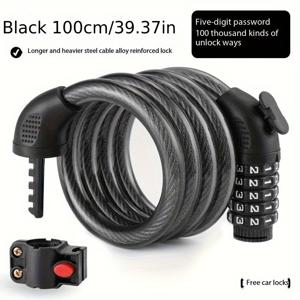 TEMU 고품질 & 방청 PVC 코팅 스틸 케이블이 있는 휴대용 자전거 U-락, 산악자전거 및 전기자전거용 핸드 컨트롤 다이얼 잠금장치 - 범용 블랙 도난방지 보안|전기자전거
