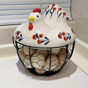 TEMU 매력적인 닭 모양 세라믹 뚜껑 보관 바구니 | 러스틱 팜하우스 장식용 정리함 | 생일, 크리스마스, 추수감사절 & 할로윈 선물 아이디어