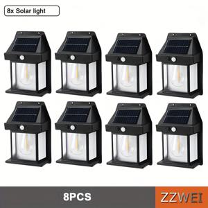 TEMU 리행스타 태양광 모션 센서 벽등 8개 세트 - 리모컨 및 스마트 보안 조명 시스템, 에너지 효율적인 태양광 모션 감지 조명 (차도, 현관, 정원, 데크, 울타리, 산책로용) - 쉬운 설치, 저유지보수, 내구성 있는 조명기구 (태양광 패널 호환)