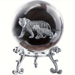 TEMU 3D 레이저 조각 티거 볼, 우아한 스탠드 - 결혼식, 가정, 미술 장식용 고품질 유리 장식, 특별한 기회, 결혼식 장식에 완벽한 선물 | 아트 데코 스타일 | 세부적인 공예 기술, 티거 장식