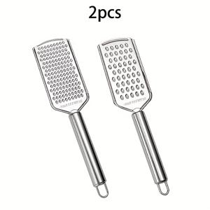TEMU 2pcs 스테인레스 스틸 다기능 그레이터 및 펠러, 당근, 감자 슬라이서, 마늘 분쇄기, 차oppers, 긴 손잡이 쉐이더, 채소, 과일, 초콜릿, 치즈 등에 적합, 주방 가제트, 그레이팅 도구