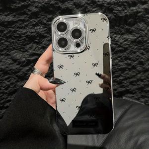 TEMU 스타일리시 블랙 보우 패턴 미러 폰 케이스 – 아이폰 16/16 프로/16 프로 맥스/16 플러스/16E/ 플러스/15 프로/15 프로 맥스, 14/14 플러스/14 프로/14 프로 맥스, 13/13 프로/13 프로 맥스, 12/12 프로/12 프로 맥스, 11/11 프로/11 프로 맥스용 – 내구성과 우아한 디자인