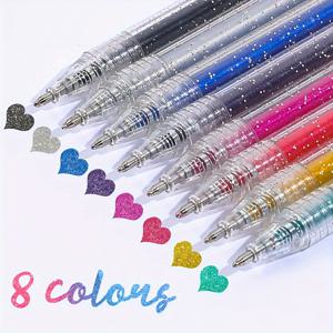 TEMU 8색 글리터 젤 펜 세트, 네온 글리터 아트 마커 펜, 중간 펜촉, 리트랙터블, 추가 40% 잉크, 색칠, 그림 그리기, 스크랩북, 저널링, 데이 및 어머니의 날 선물에 이상적