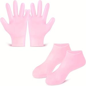 TEMU 4pcs 핑크 세트: 발과 손 마스크, 각각 한 켤레, 사계절용 보습 양말, 무향 다색 실리콘 재사용 가능한 부드럽게 각질 제거 페디큐어 도구, 어머니, 친구 또는 동료에게 선물하기 적합