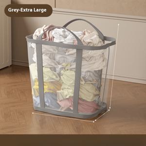 TEMU 스타일 접이식 메쉬 빨래바구니, 사이드 포켓 및 강화 핸들 포함, 옷 보관용, 세탁실·욕실·기숙사·여행용 빨래 액세서리, 내구성 좋은 패브릭 바구니, 빨래바구니