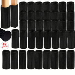 TEMU 40개 헤비듀티 의자 다리 보호대 - 탄성 니트 튜브 디자인의 바닥 보호용 가구 가드, 하드우드 바닥에 적합, 스크래치 방지, 간편한 스냅온 설치 (식탁 의자, 소파, 테이블 호환) - 하드우드 바닥용 블랙 다리 캡 (40개 개별 포장) - 하드우드, 타일, 비닐 바닥에 이상적 - 오래 지속되는 내구성 있는 바닥 보호대