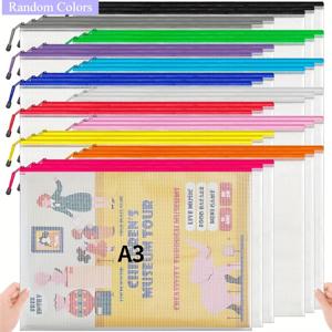 TEMU 24개입 A3 지퍼 보관백 - 투명 사이드 디자인, 메쉬 지퍼 클로저, 사무실/여행/학교/가정용 대형 정리 파우치 - 랜덤 컬러 (멀티컬러) - 내구성 강한 지퍼 포장, 공예 용품 수납, 재미있는 일러스트레이션, 튼튼한 솔기, 학교 필수품, 사무직 직원에게 이상적|파우치