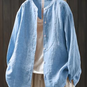 TEMU 플러스 사이즈 여성용 블라우스 - 미트 그린, 비신축성 버튼 프론트 셔츠, 우아한 오피스 & 데일리 블라우스, 사계절 필수 아이템 (기계 세탁 가능), 라운드넥 디자인, 클래식 소재, 내구성 좋은 원단, 버튼업 탑, 전문가용