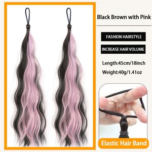 TEMU 2개 세트 긴 머리 포니테일 익스텐션 - 탄력 밴드가 있는 합성 헤어 피스, 여성용 자연스러운 룩, 블랙 브라운 그린 핑크 블루, 파티 & 일상 스타일링, 다용도 헤어피스, 안전한 착용감
