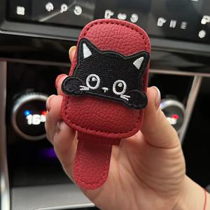 TEMU 귀여운 고양이 디자인의 1개 자석 차량 햇빛 가리개 안경 홀더 - 다기능 티켓 클립, 튼튼한 인조 가죽, &, 차량 내부 장식에 적합, 재미있는 디자인, 견고한 구조|선글라스|썬그라스