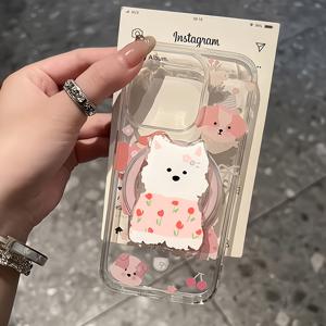 TEMU 만화 귀여운 꽃 체리 강아지 스탠드 모바일 폰 케이스, 무선 충전 방지 낙하 감각 자석 케이스 지원, Iphone16Promax/15/14Plus/13/12/11, 삼성, 갤럭시 A56/A55/A54/A36/A35/A26/A25/A16/A15/A06/S25Ultra/S24Fe/S23Plus/S22에 적합|케이스|S22케이스