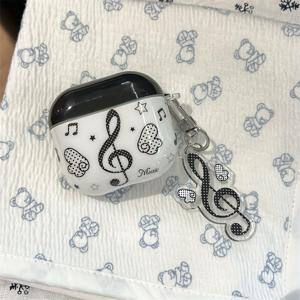 TEMU 블랙 앤 화이트 폴카 도트 뮤직 노트 윙 이어폰 케이스 사운드웨이브 펜던트 포함 - for AirPods 1, 2, 3, 4 Pro, Pro2 호환 - 내구성 플라스틱 보호 커버, 음악 액세서리, 유쾌한 디자인, 매끄러운 질감