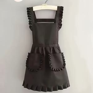 TEMU 순수 컬러 앞치마 - 일본 및 한국용, 메이드 앞치마, 가정용 실용적 앞치마, 베이킹, 아트 창작, 꽃집, 카페, 레스토랑에 적합한 기계 세탁 가능 하프 오픈 앞치마, H라인 실루엣, 내구성 있는 원단, 쉬운 관리, 홈쿡을 위한 앞치마