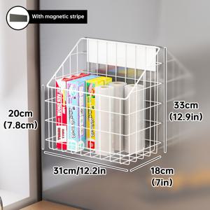 TEMU 1개 자석 냉장고 정리 바구니 - 견고한 금속 구조, 강력한 자석 베이스, 공간 절약형 수직 보관 선반 (냉장고, 주방, 사무실용) - 클링 필름, 가방, 상자 보관 가능 - 비식품 접촉 정리함, 세련된 디자인, 튼튼한 구조, 바쁜 가정에 적합