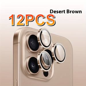 TEMU 애플 아이폰16 시리즈 16프로, 16PRO MAX용 12pcs 메탈렌즈필름 - 오리지널컬러 9H 3D 울트라클리어 HD강화유리카메라보호필름