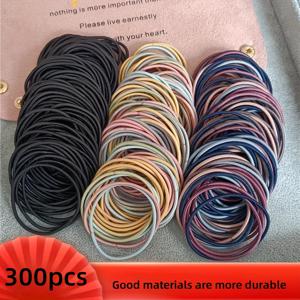 TEMU 300개 짧은 헤어 밴드, 두꺼운 곱슬머리에 적합, 넓은 탄성 포니테일 클립, 심플한 중국 스타일 솔리드 컬러 주름 없는 레이스 헤어밴드, 직경 1.77인치, 두께 2mm, 헤어스타일 필수품, 헤어 밴드,레이스 헤어밴드,내구성 있는 탄성 밴드,넓은 헤어 밴드,탄력 있는 머리끈,일상 헤어스타일링