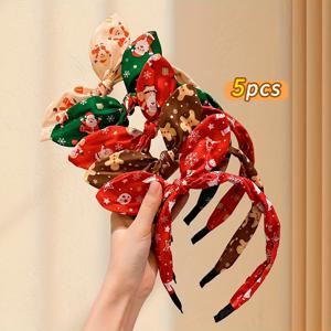 TEMU 5개 크리스마스 헤어밴드 - 축제 분위기의 레드, 그린, 브라운, 화이트, 블랙 - 여성용 우아한 리본 헤어 액세서리, 파티, 데일리 겨울룩 - LEMON LOVE 크리스마스 헤어 장식, 크리스마스 액세서리, 시즌 패션, 발랄한 디자인, 편안한 착용감, 장식용 헤어피스, 패션 애호가, 파티 헤어, 가벼운 헤어, 패션을 사랑하는 여성|머리띠