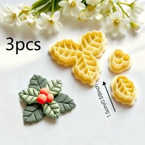 TEMU 3개 홀리 잎 모양 몰드 (대형 & 소형 잎 & 빨간색 열매 포함) - 내구성이 뛰어난 플라스틱 귀걸이 & 주얼리 제작 몰드 (크리스마스 공예용), 폴리머 클레이 도구, 창의적인 공예 용품, 공예 용품, 축제 공예, 복잡한 디자인