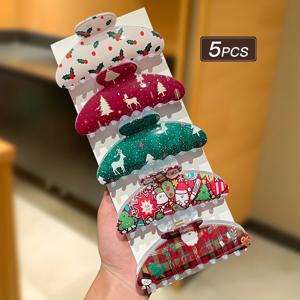 TEMU 5개 여성용 크리스마스 반달 헤어 클립, , 크리스마스 트리, 눈사람, 사슴 & 눈꽃 디자인의 대형 헤어핀 - 축제 분위기의 헤어, 겨울 헤어 장식, 크리스마스 헤어 클립, 머리집게헤어핀, 비녀, 헤어집게, 집게핀 대형, 소형집게핀, 헤어클립