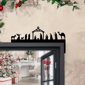 TEMU 1개 빈티지 금속 성탄 장면 문 코너 장식 - 내구성 강한 철제 벽걸이 μαγγέρ (마리아, 예수, 목동, 포함) - 실내/야외 크리스마스 & 성탄 연극 문틀 장식