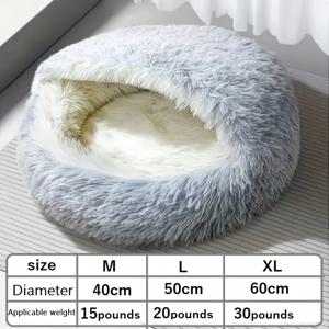 TEMU 아늑한 반개방형 고양이 침대 & 소형 강아지 하우스 - 부드럽고 따뜻한 겨울용 슬리핑백, 조립 불필요, 내구성 있는 폴리에스터 펫 베드, 새끼고양이와 강아지용, 여행용, 클래식 디자인 아늑한 덴