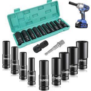 TEMU 11개 세트 1/2인치 임팩트 렌치 소켓 , 탄소강, 자동차 수리용 10-24mm 육각 도구 포함 휴대용 보관함