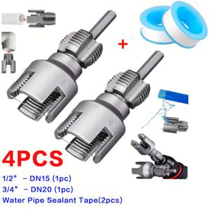 TEMU 4개 PPR 파이프 스레더 도구 + 워터 파이프 실란트 테이프, DN15+DN20, 전기 드릴 타입 스레드 수리 - PVC 및 PPR 파이프용 1/2&3/4 내부 및 외부 나사, 헤비듀티 메탈 파이프 수리 도구