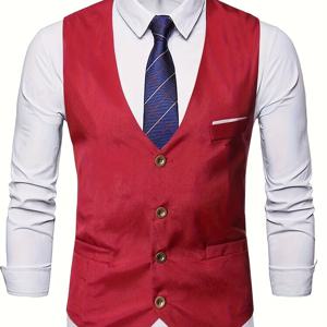 TEMU V 넥 스마트 정장 조끼, 남성 캐주얼 복고풍 스타일 단색 컬러 싱글 브레스트 양복 조끼 저녁 정장 경기