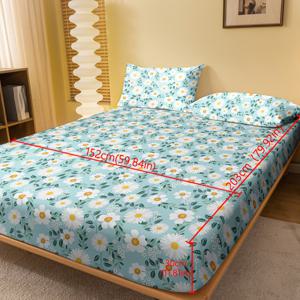TEMU 1pc 신선한 데이지 닦았 인쇄 장착 시트, 부드러운 편안한 침구 매트리스 보호 커버, 침실, 객실, 깊은 주머니, 장착 침대 시트 전용