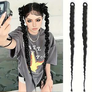 TEMU 30인치 2팩 긴 엠블러 확장 자연적인 부드러운 합성 이중 엠블러 웨이브 여성 및 소녀용, 블랙 120g