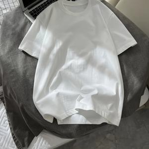 TEMU 심플 단색 티셔츠, 남성용 캐주얼 스트릿 스타일 신축성 좋은 라운드 넥 티셔츠, 여름용