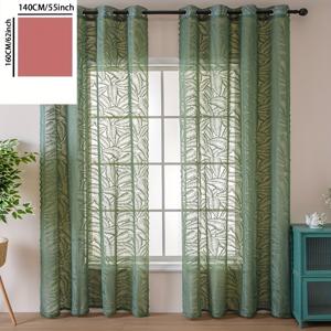TEMU 거실 사무실 홈 장식을 위한 1PC 대형 녹색 잎 커튼 그로밋 상단 커튼