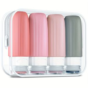 TEMU 세면 용품 용 4pcs 실리콘 여행용 병, 누출 방지 여행용 크기 세면 용품 용기, 샴푸 액체 용 세면 용품 가방이있는 리필 가능 여행용 액세서리