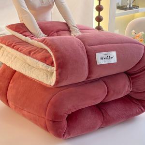 TEMU 1pc 심플 플란넬 셔파 플리스 퀼팅 이불, 침실과 서재에 부드럽고 아늑함, 기계 세척 가능, 올 시즌 폴리에스테르 충전재 및 짠 직물 커버 - 겨울 따뜻함