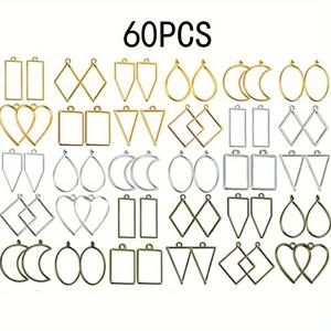 TEMU 60개 혼합 세트 실버/골드/브론즈 기하학적 홀 프레스 합금 프레임 펜던트, 에폭시 수지 DIY 드립 몰드, 주얼리 만들기 목걸이 귀걸이 팔찌 소품