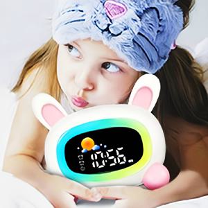 TEMU 귀여운 토끼 수면 훈련 음악 알람 시계, 흰색 소음으로 수면 개선, 아름다운 야간 조명, 음성 제어, 에너지 절약 디자인