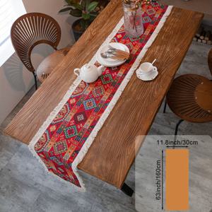 TEMU 장식된 꽃 자수 테이블 러너와 태슬 - 100% 폴리에스터, 크리스마스 휴일용 직사각형 짠 테이블 러너, 우아한 파티 장식 및 일상적인 사용, 빨간 캐슈유 패턴