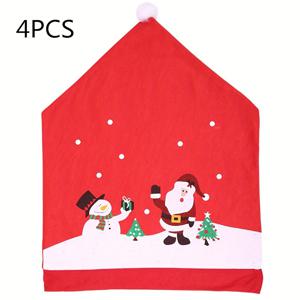 TEMU 크리스마스 의자 커버 4개 세트 - 빨간 산타 모자 디자인 탈부착 가능 부직포 식탁 의자 등받이 슬립커버, 장식용