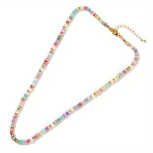 TEMU 1개 여성용 핸드메이드 비즈 목걸이 - 파스텔 컬러와 골든 스페이서, & 스톤 악센트, 그녀를 위한 일상 주얼리 선물, 생일 및 기념일용, 다재다능한 액세서리, 수공예 비즈