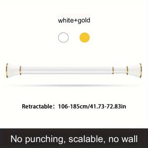 TEMU 금색 가장자리가 있는 다용도 조절 가능한 풀로드 - 드릴링 불필요, 스테인리스 스틸 재질, 플라스틱 베이스 포함, 샤워 커튼, 창문 커튼, 옷장 수납 및 발코니 옷 건조 장면에 적합 - 검정, 흰색, 회색, 녹색 색상으로 구매 가능